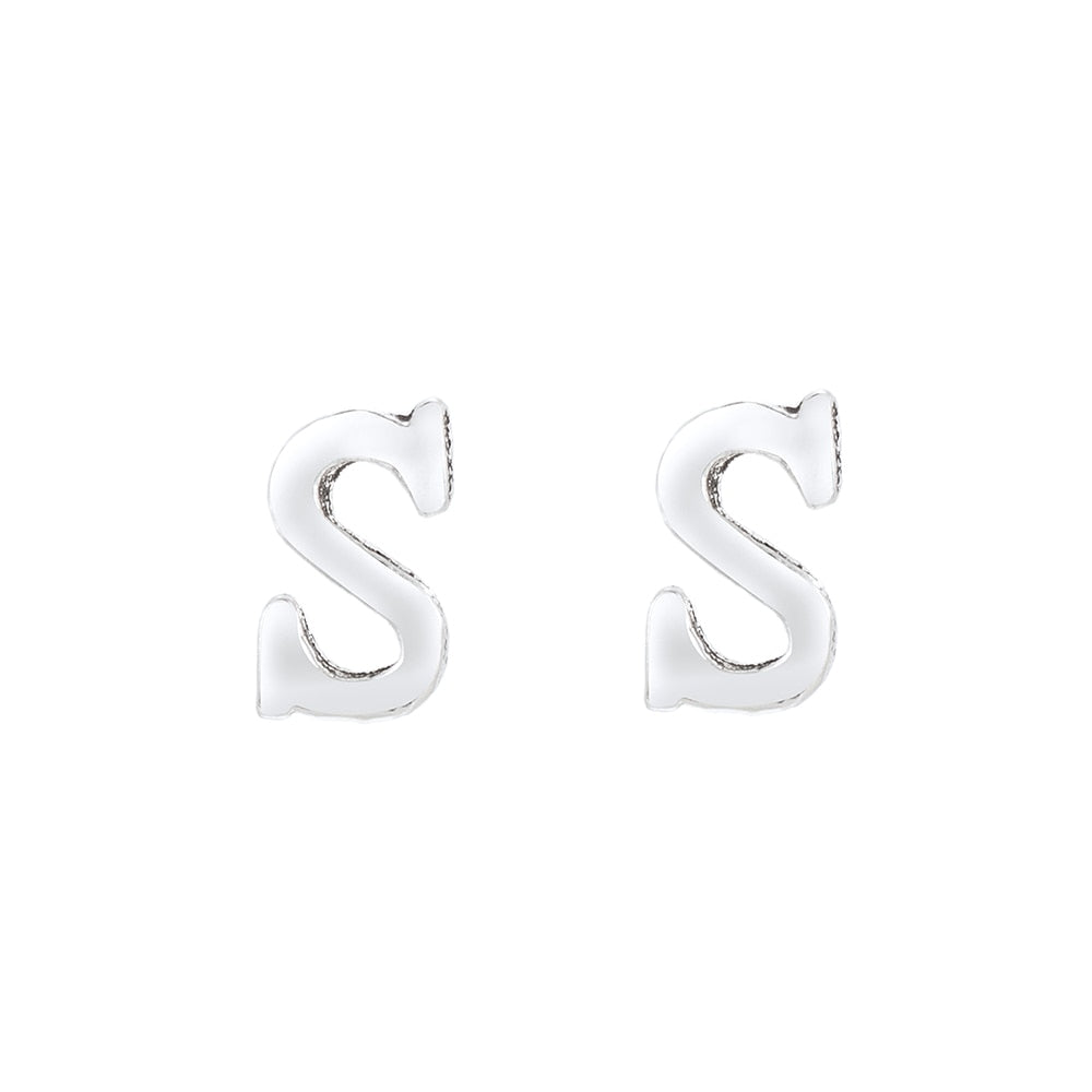 S Initial Stud Earrings Sterling Silver