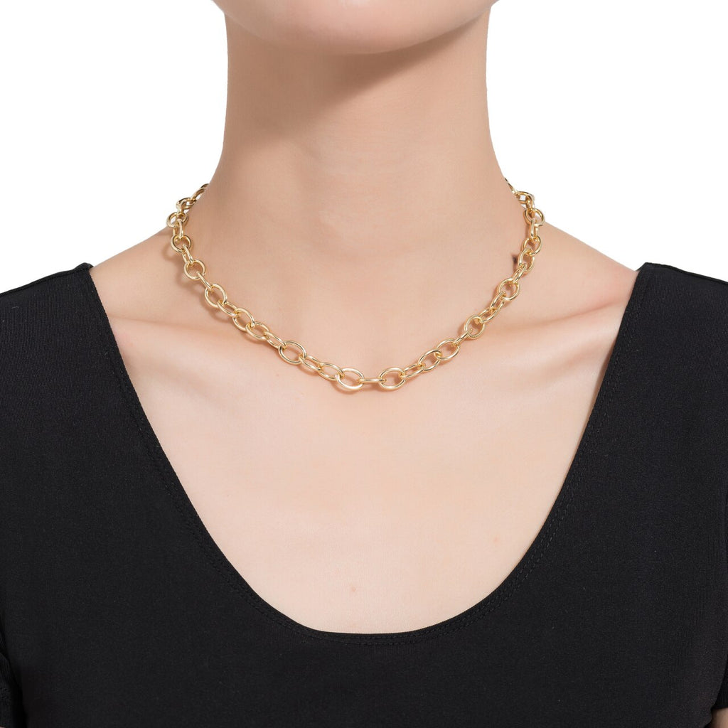 Stainless Steel Link Chain Necklace with CZ Clasp