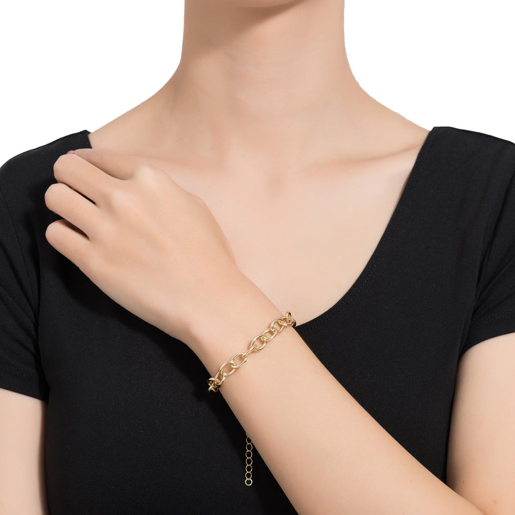 Stainless Steel Link Chain Bracelet with CZ Clasp
