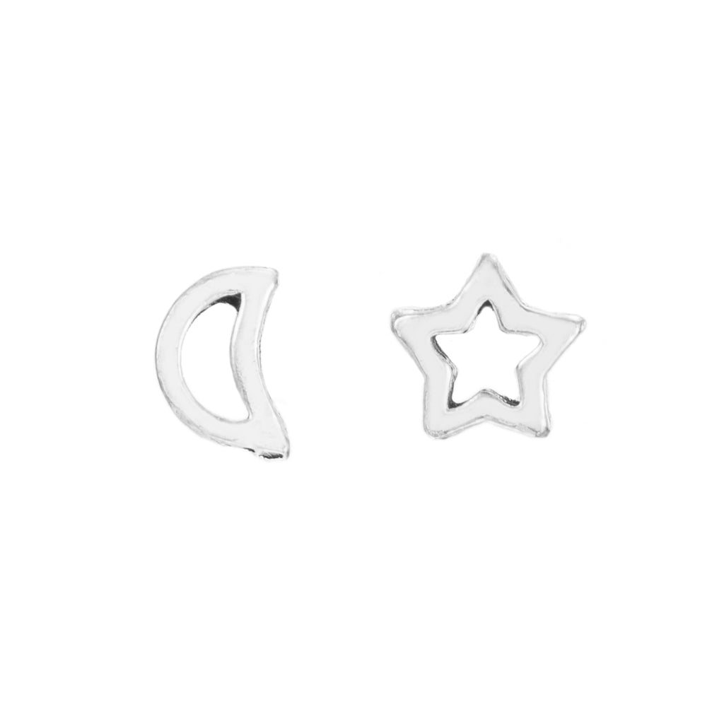 Sterling Silver Moon and Star Stud Earrings