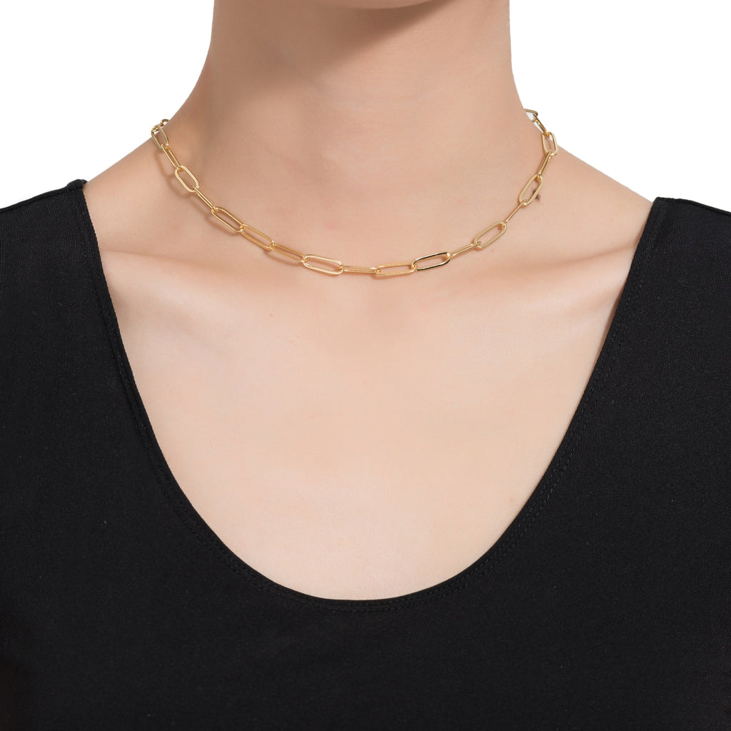 Stainless Steel Cable Chain Necklace with CZ Clasp