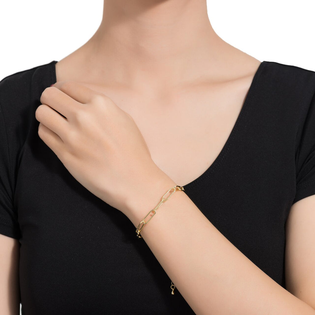Stainless Steel Oval Paperclip Chain Bracelet with CZ Clasp