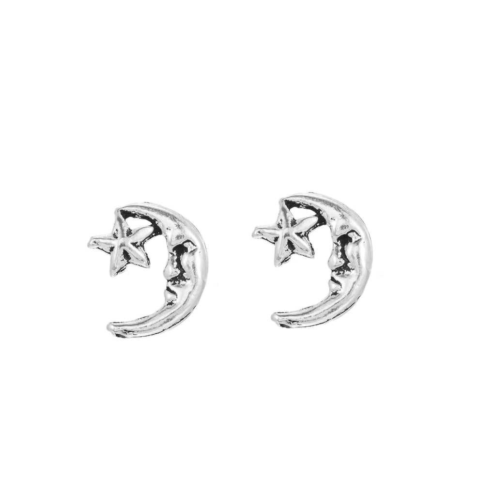 Sterling Silver Star and Moon Stud Earrings