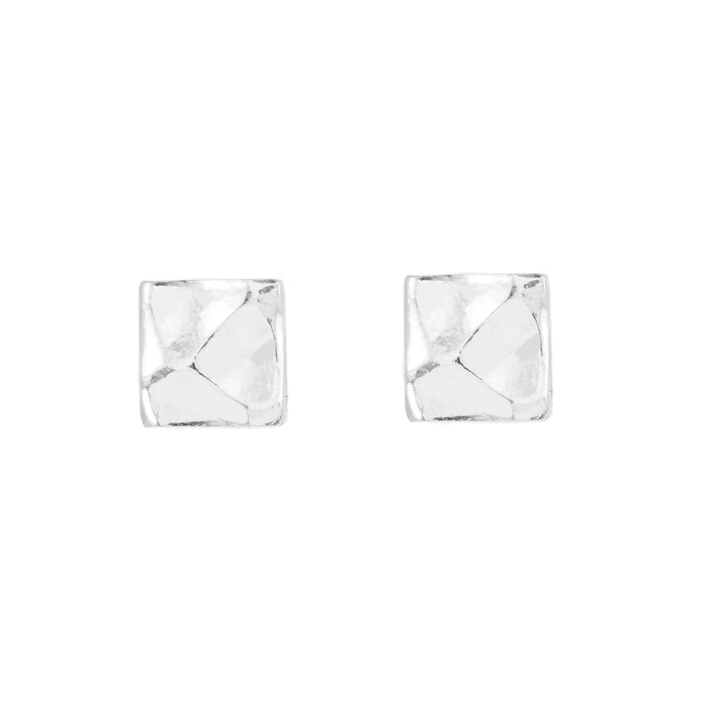 Sterling Silver Crater Square Stud Earrings
