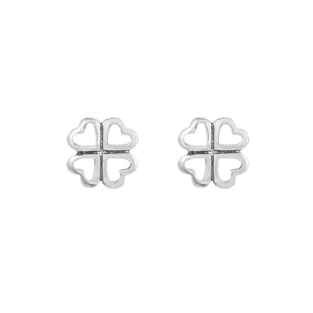 Sterling Silver Clover with Heart Stud Earrings