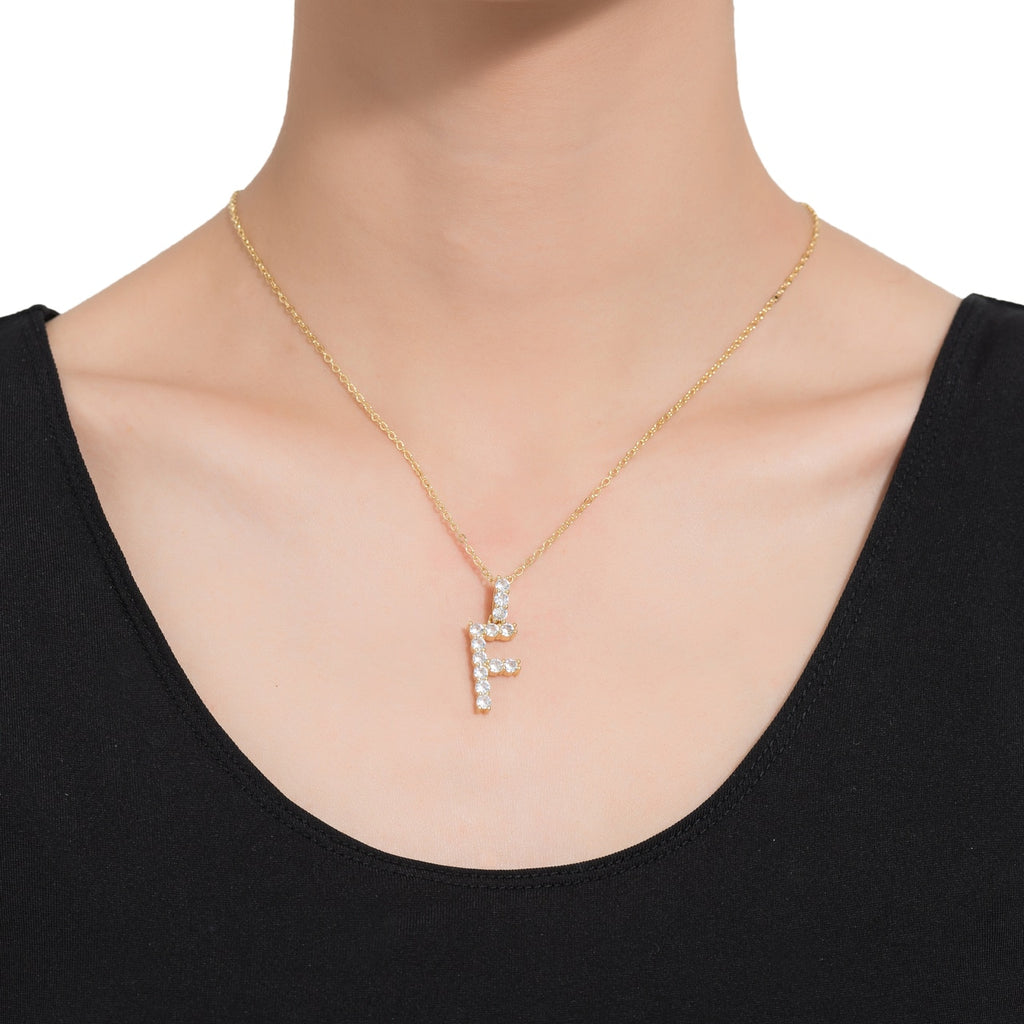 F Initial Gold Plated Necklace with CZ

