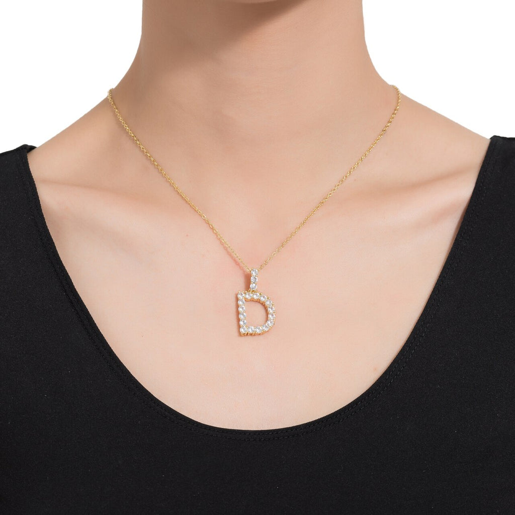D Initial Gold Plated Necklace with CZ