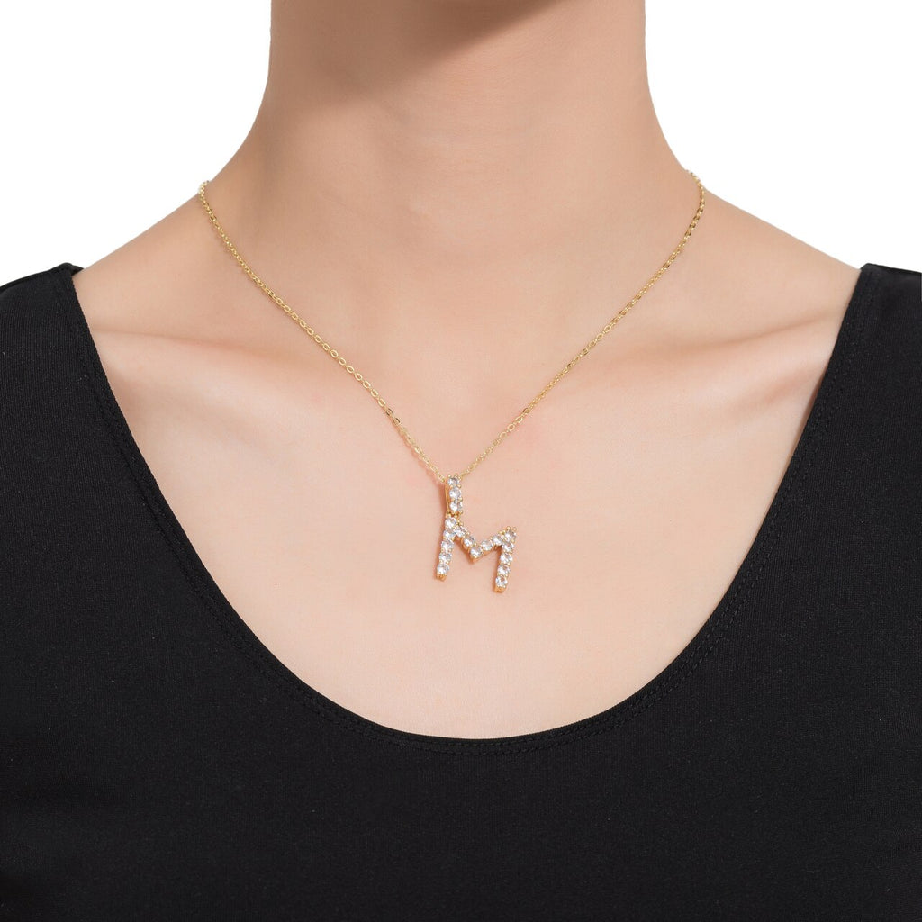 M Initial Gold Plated Necklace with CZ