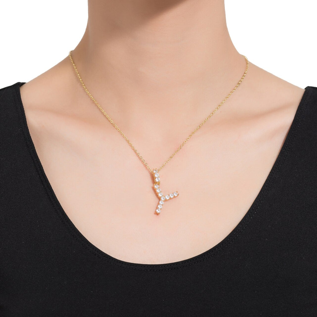Y Initial Gold Plated Necklace with CZ