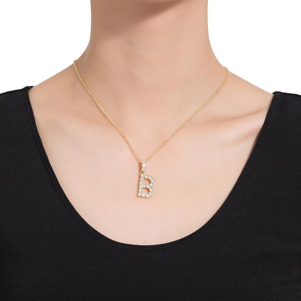 B Initial Gold Plated Necklace with CZ