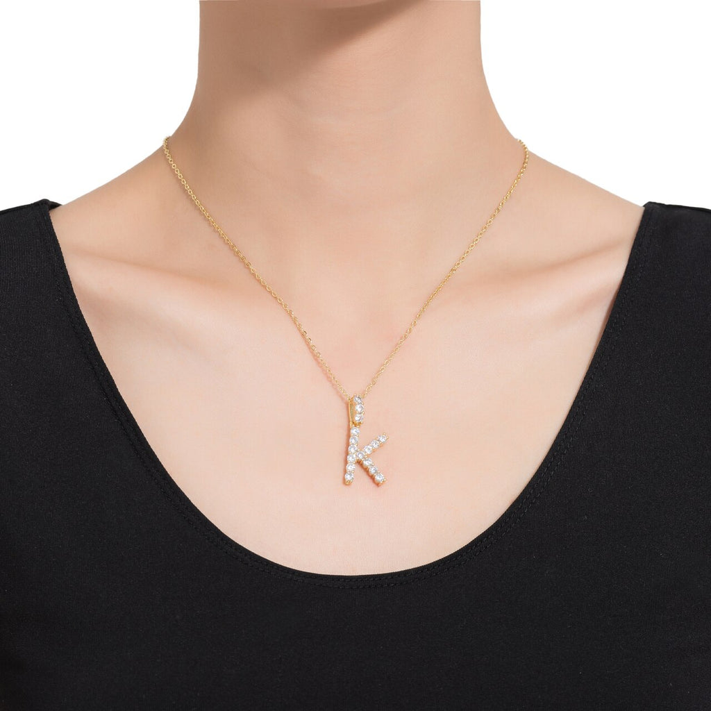K Initial Gold Plated Necklace with CZ