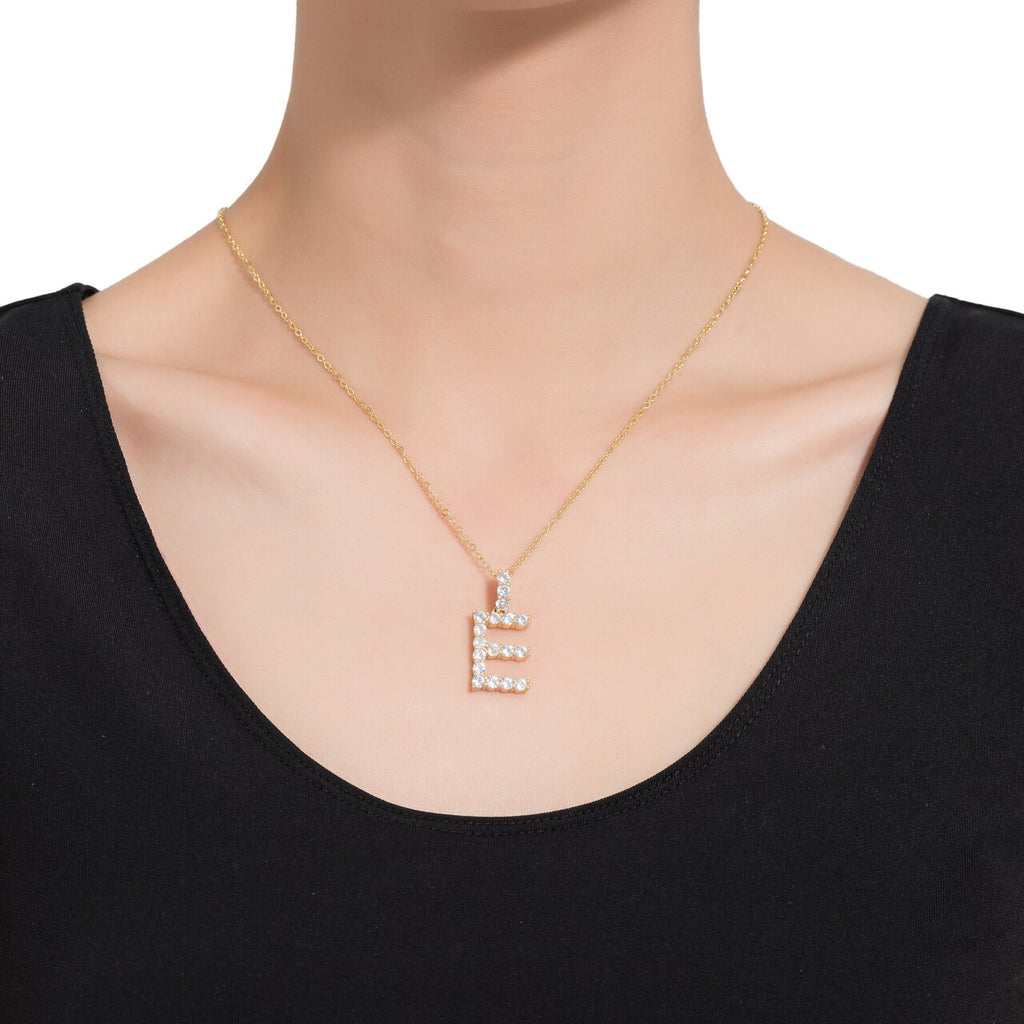 E Initial Gold Plated Necklace with CZ