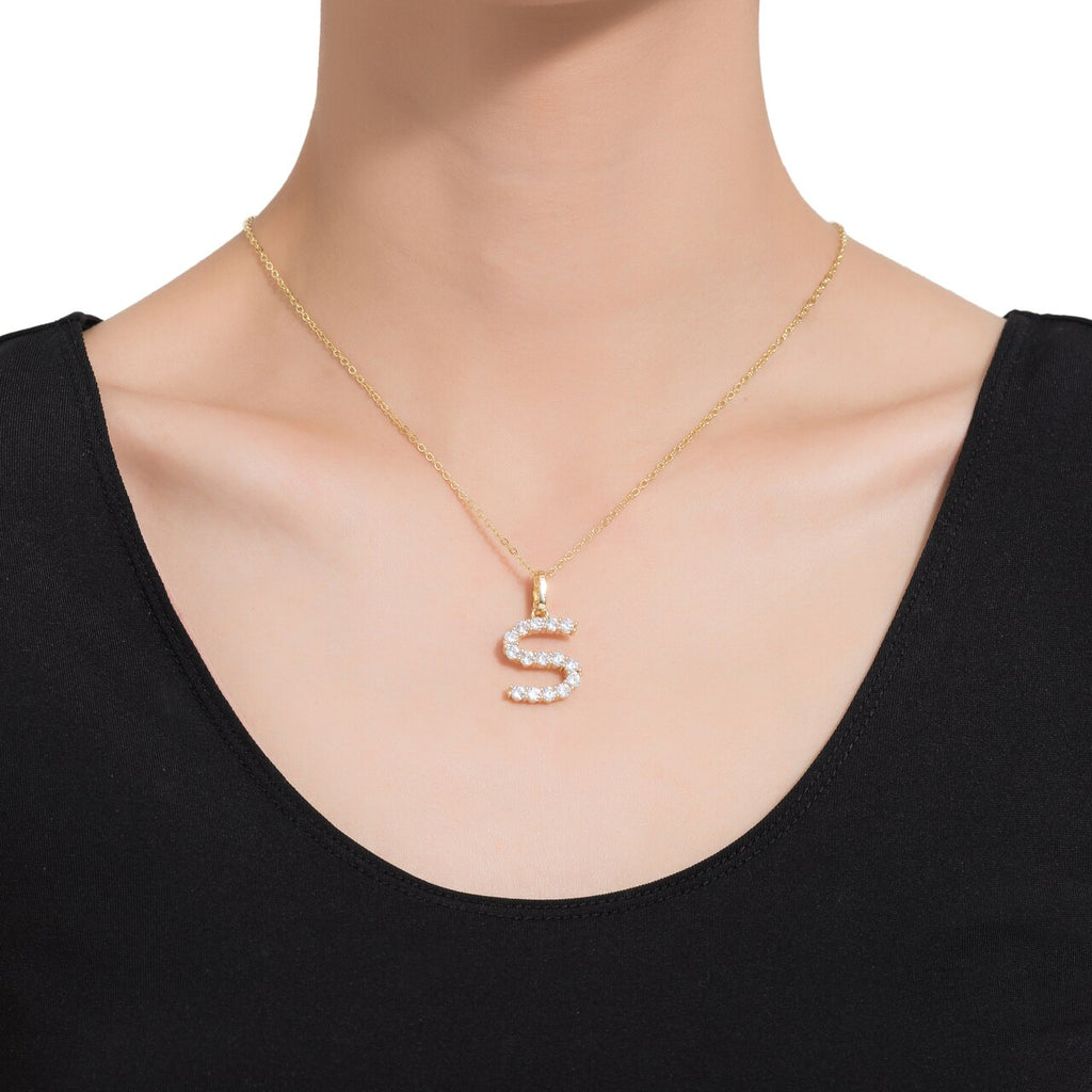 S Initial Gold Plated Necklace with CZ