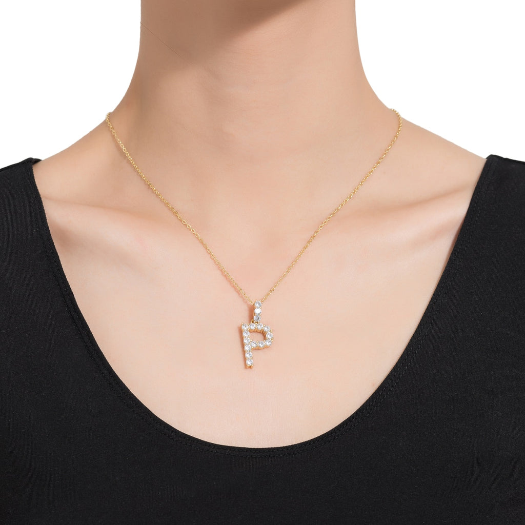 P Initial Gold Plated Necklace with CZ