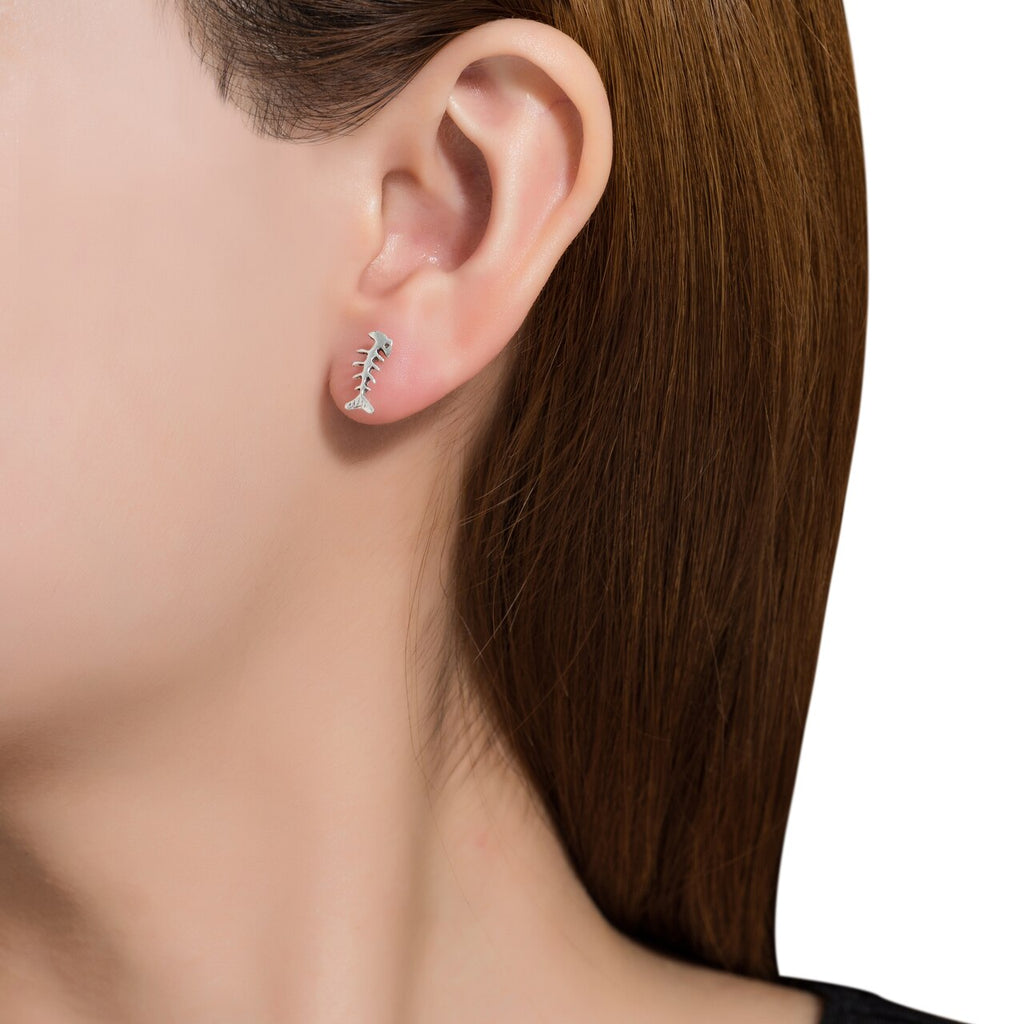 Sterling Silver Fish Bone Stud Earrings
