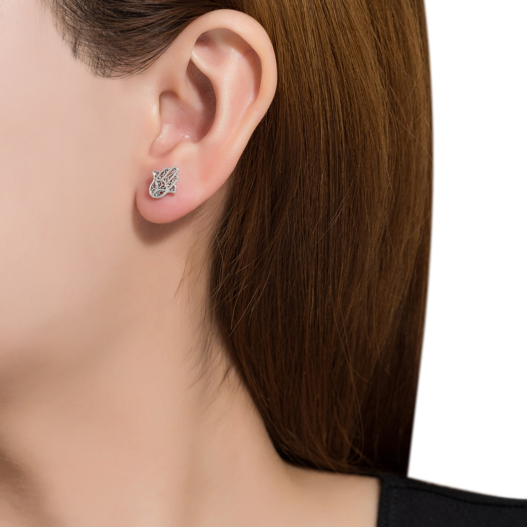 Sterling Silver Hamsa Hand Stud Earrings