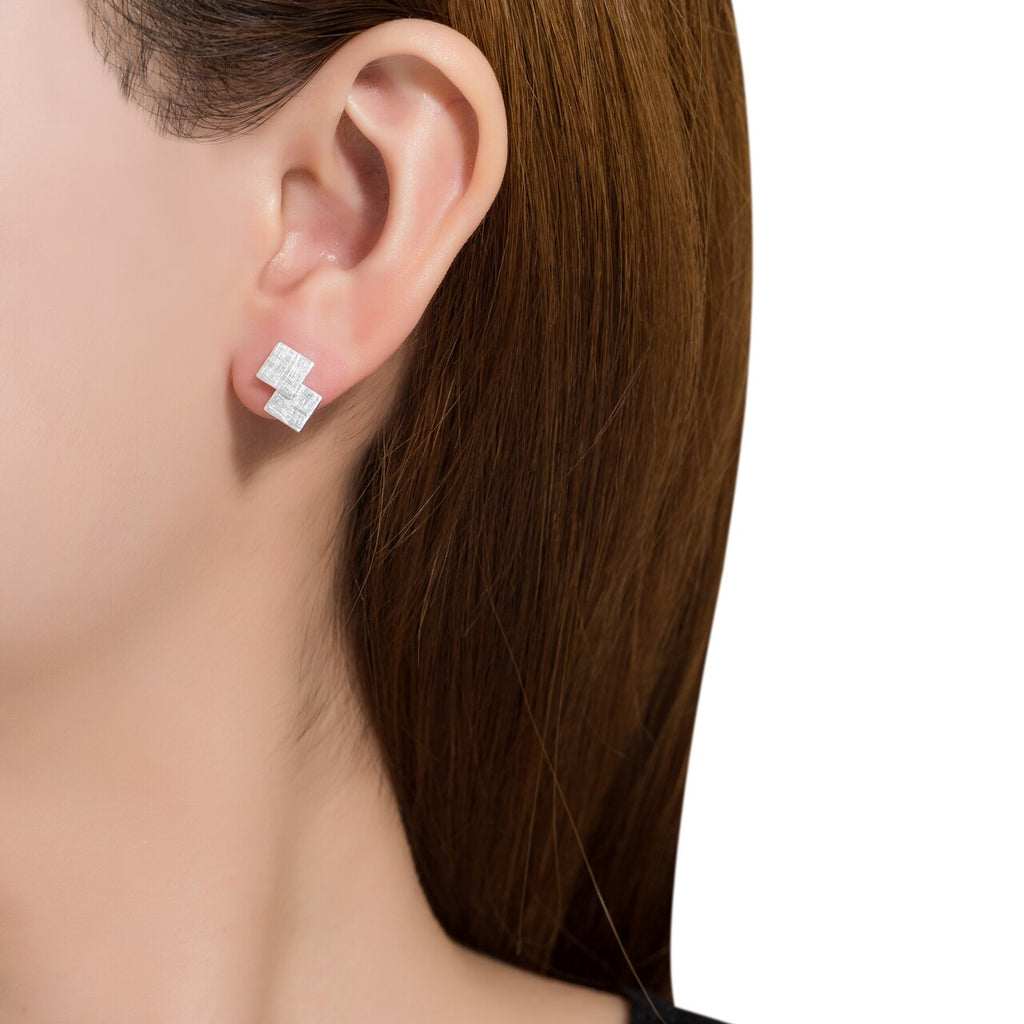 Sterling Silver Double Diamond Stud Earrings