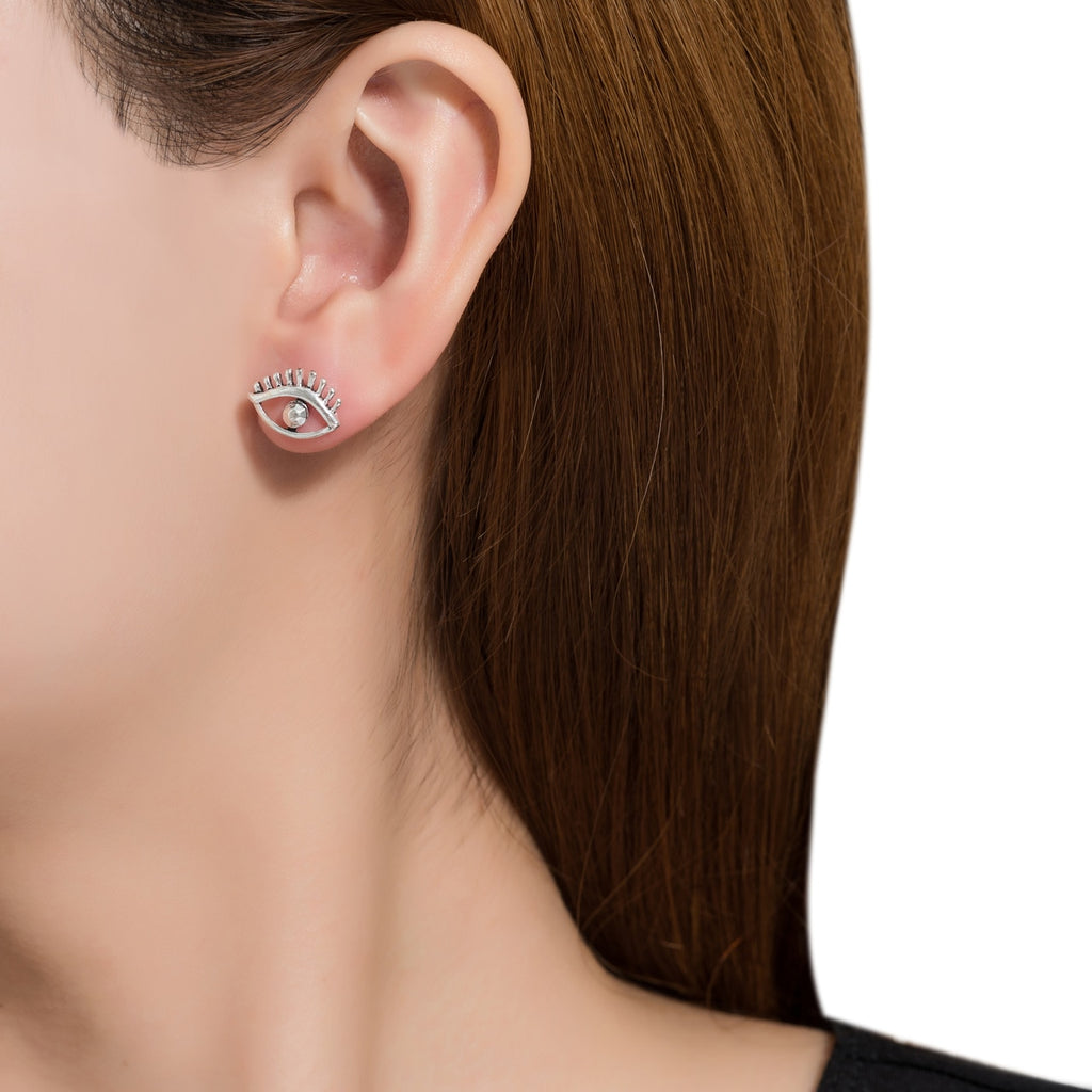 Sterling Silver Eye with Lashes Stud Earrings