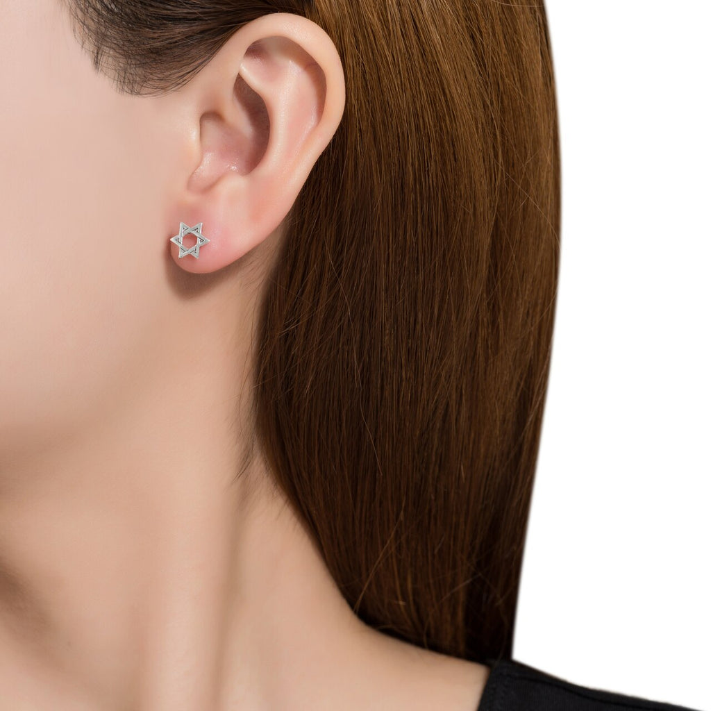 Sterling Silver Hexagram Star Stud Earrings