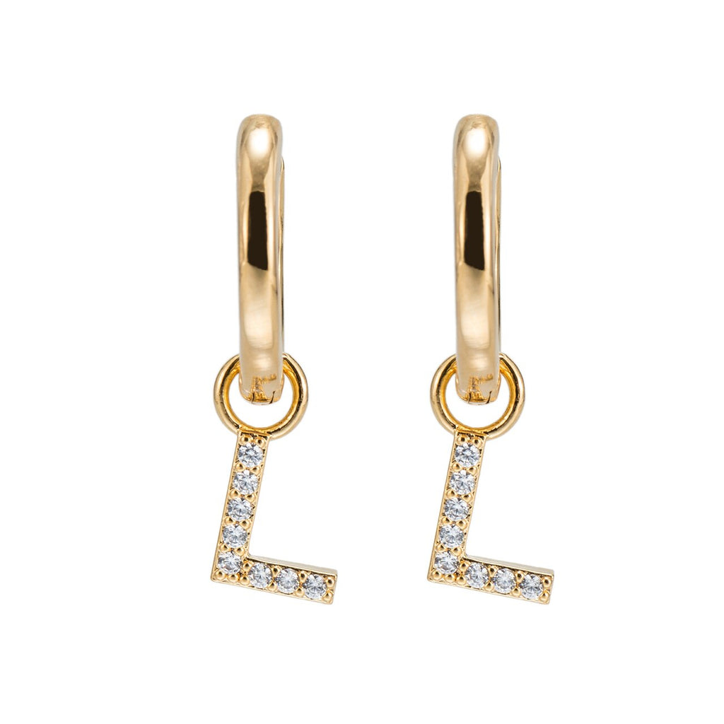 Gold Plated Dangly L Initial CZ Earrings