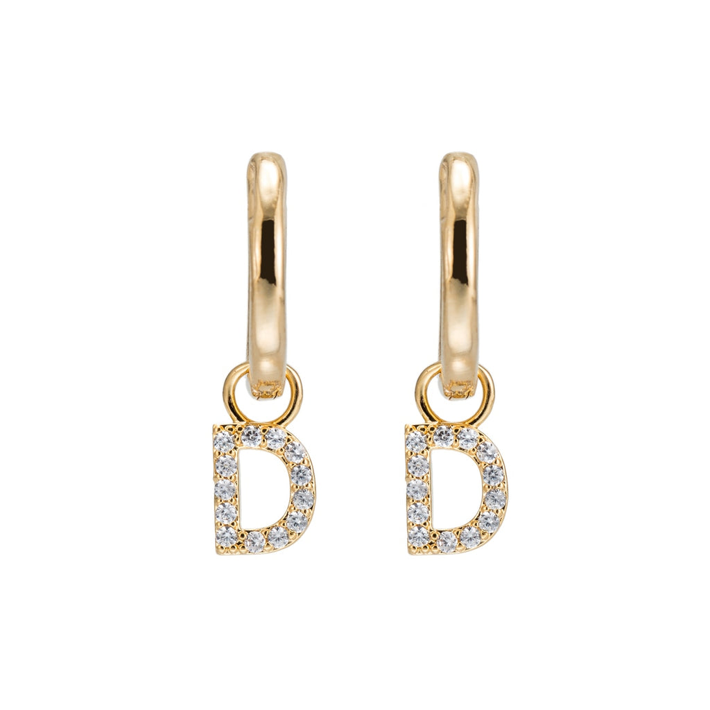 Gold Plated Dangly D Initial CZ Earrings