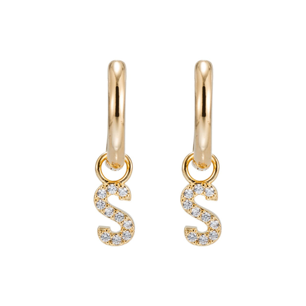  Gold Plated Dangly S Initial CZ Earrings