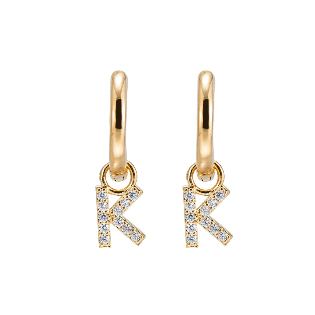 Gold Plated Dangly K Initial CZ Earrings