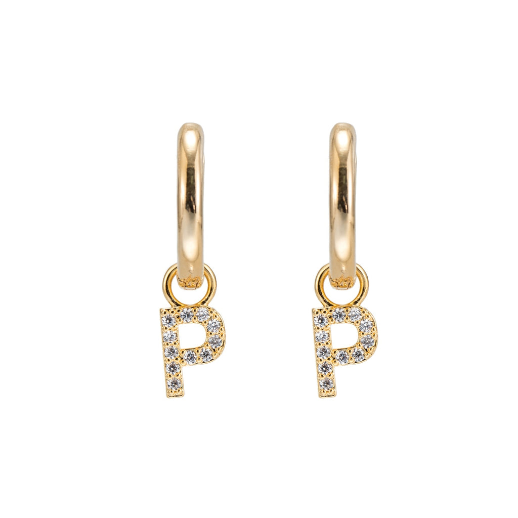Gold Plated Dangly P Initial CZ Earrings