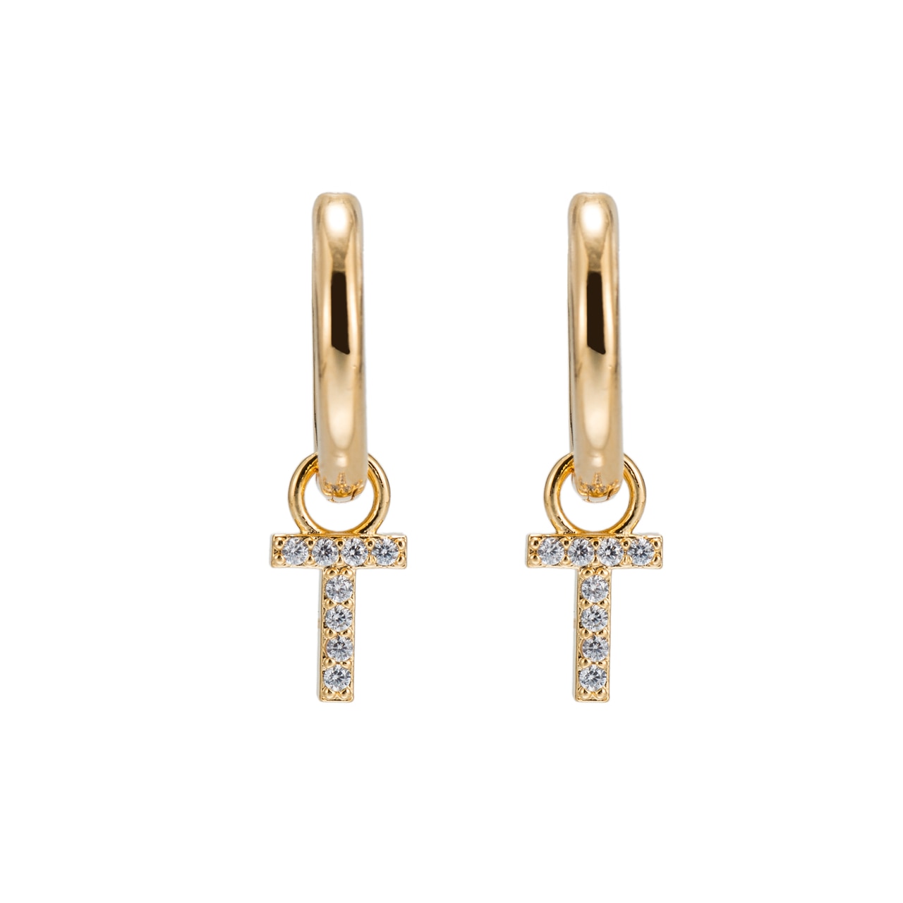 Plated Dangly T Initial CZ