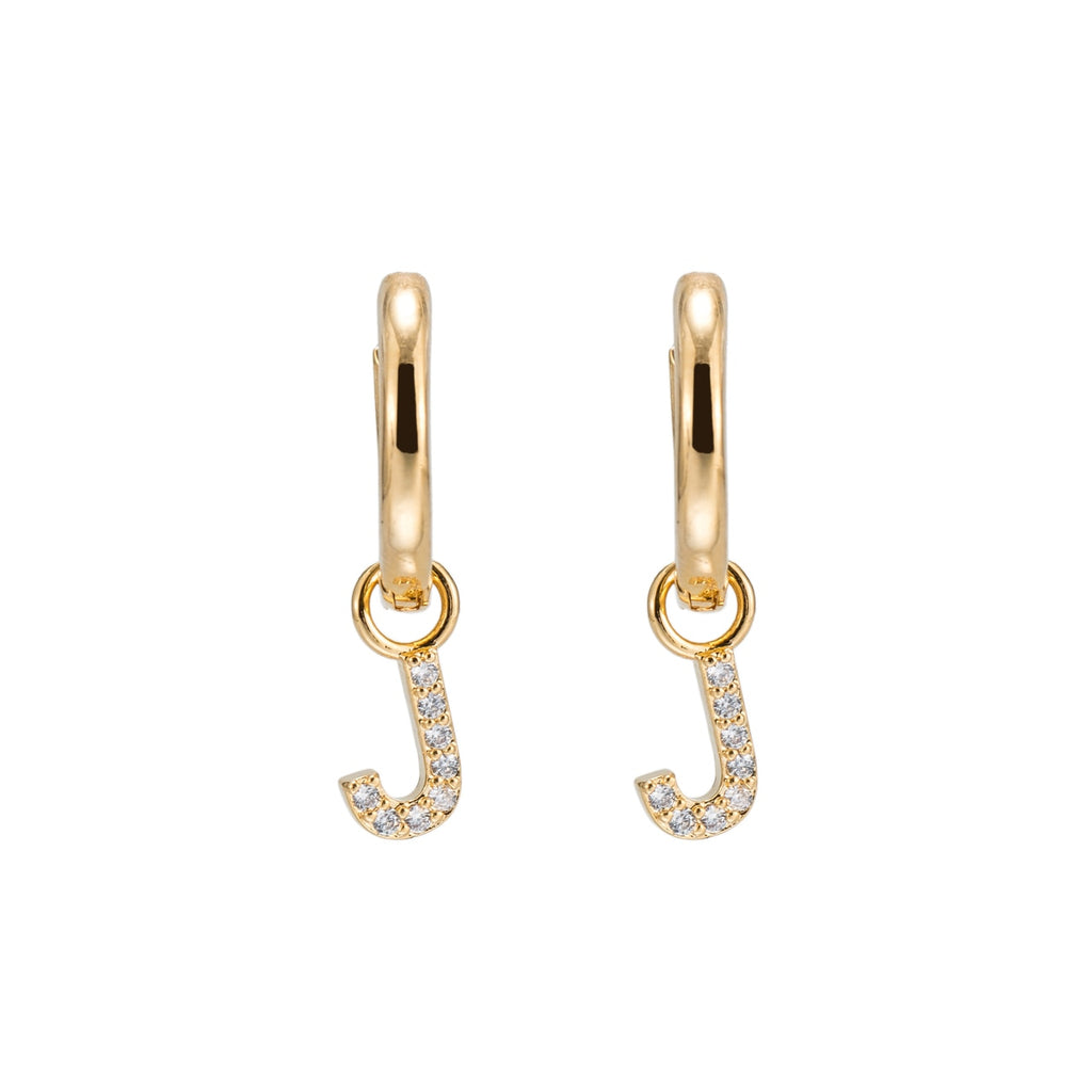 Gold Plated Dangly J Initial CZ Earrings