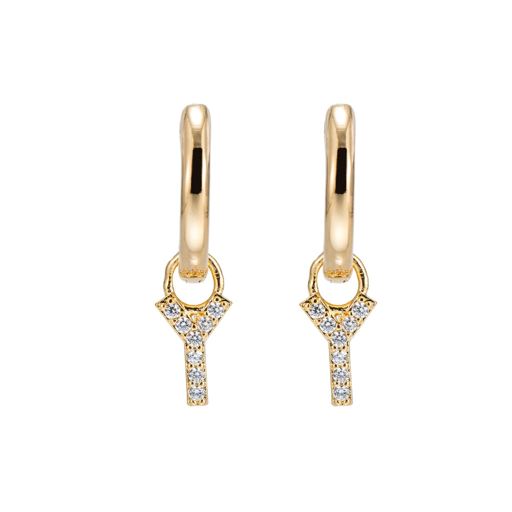 Gold Plated Dangly Y Initial CZ Earrings
