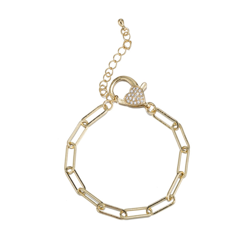 Stainless Steel Oval Paperclip Chain Bracelet with CZ Clasp