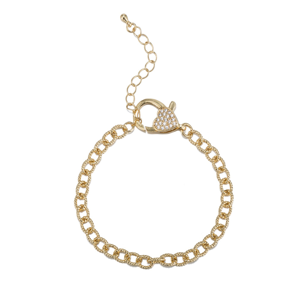 Stainless Steel Thick Rolo Chain Bracelet with CZ Clasp