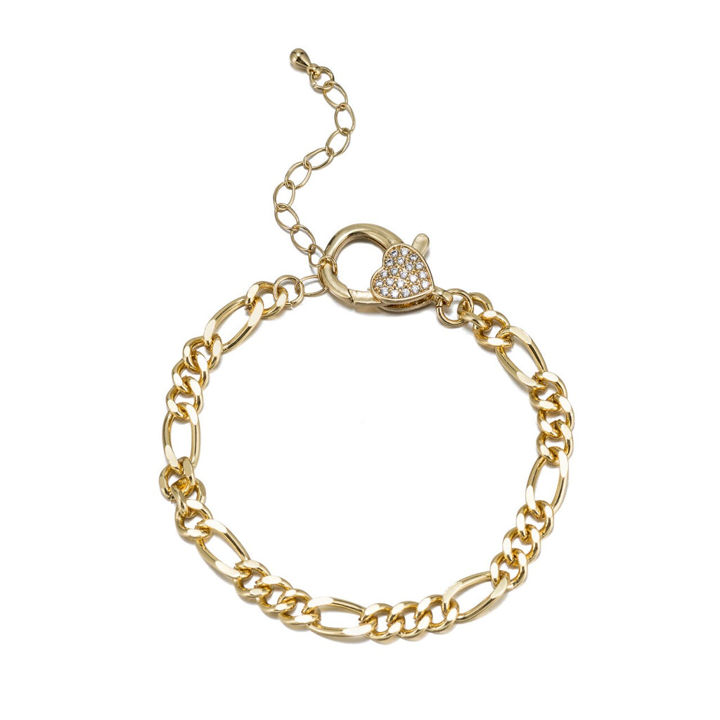 Stainless Steel Figaro Chain Bracelet with CZ Clasp