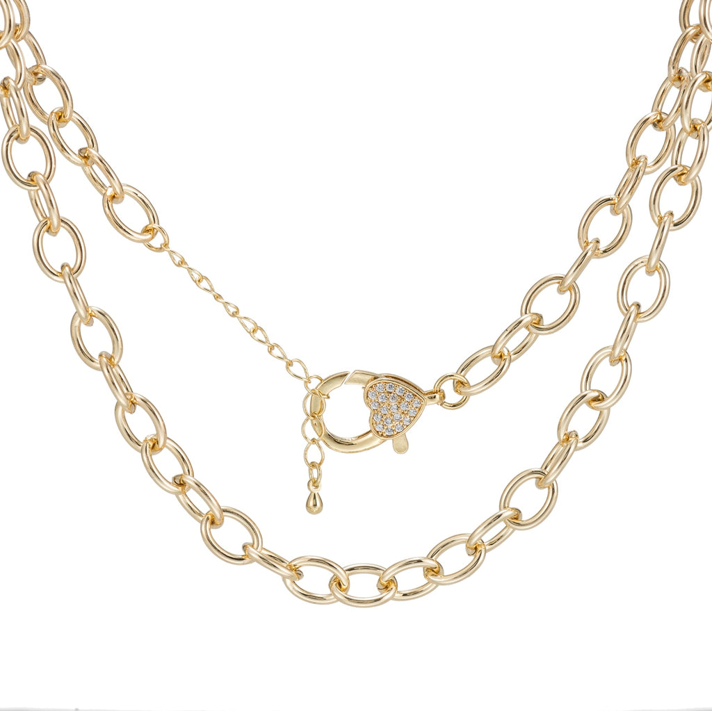 Stainless Steel Link Chain Necklace with CZ Clasp