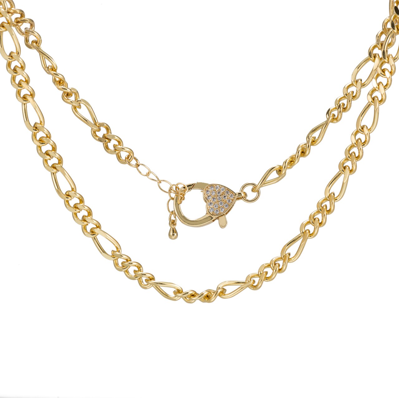 Stainless Steel Figaro Chain Necklace CZ Clasp