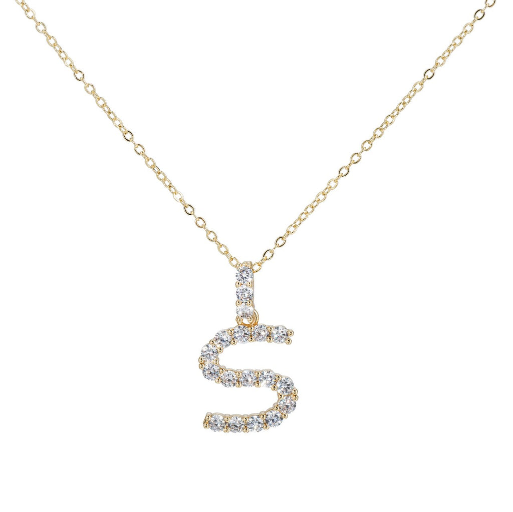 S Initial Gold Plated Necklace with CZ