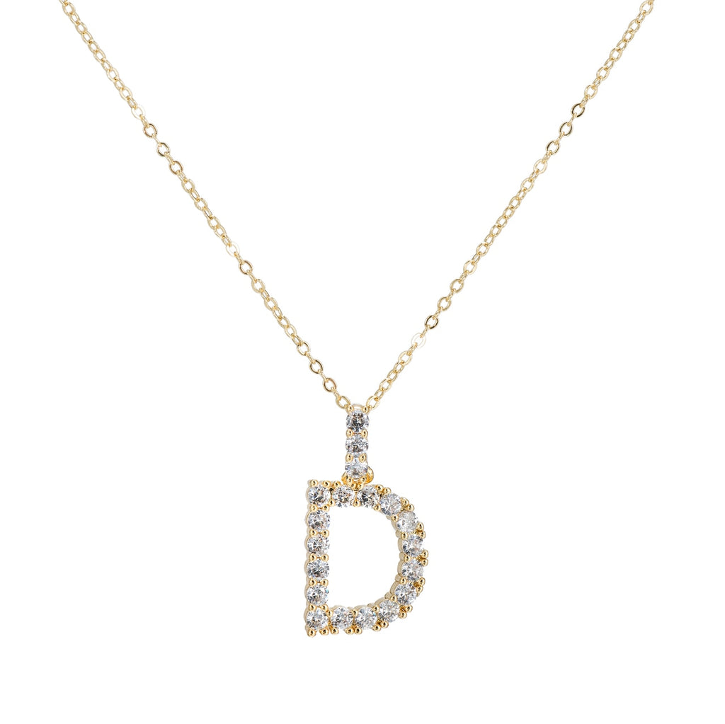 D Initial Gold Plated Necklace with CZ