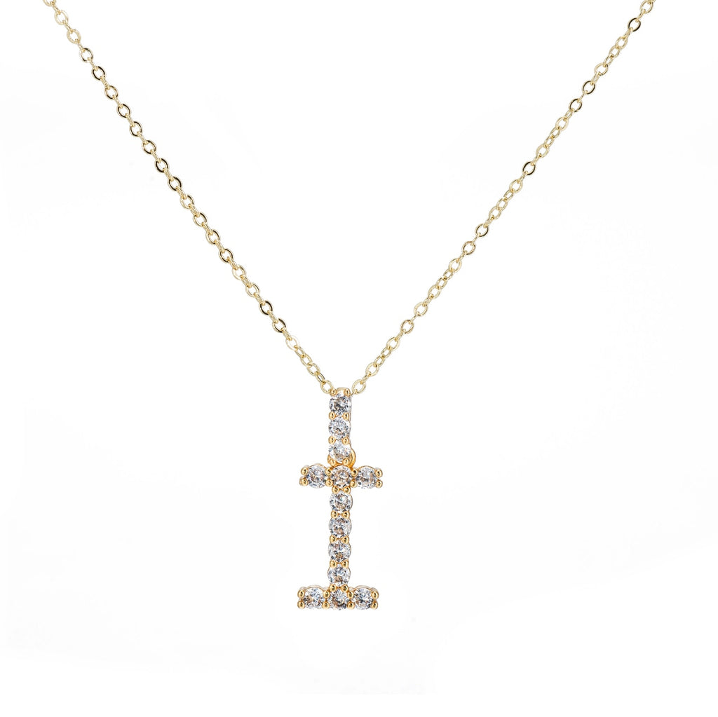 I Initial Gold Plated Necklace with CZ