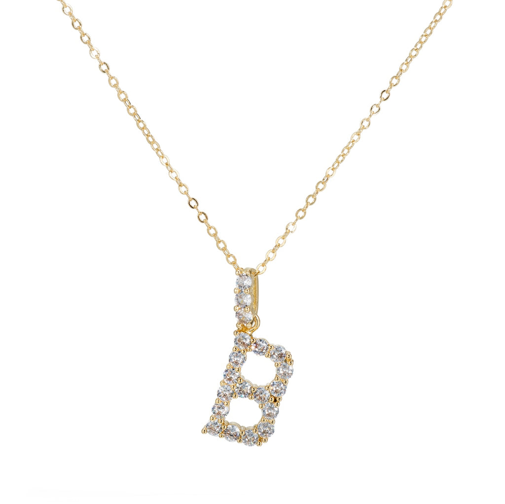 B Initial Gold Plated Necklace with CZ