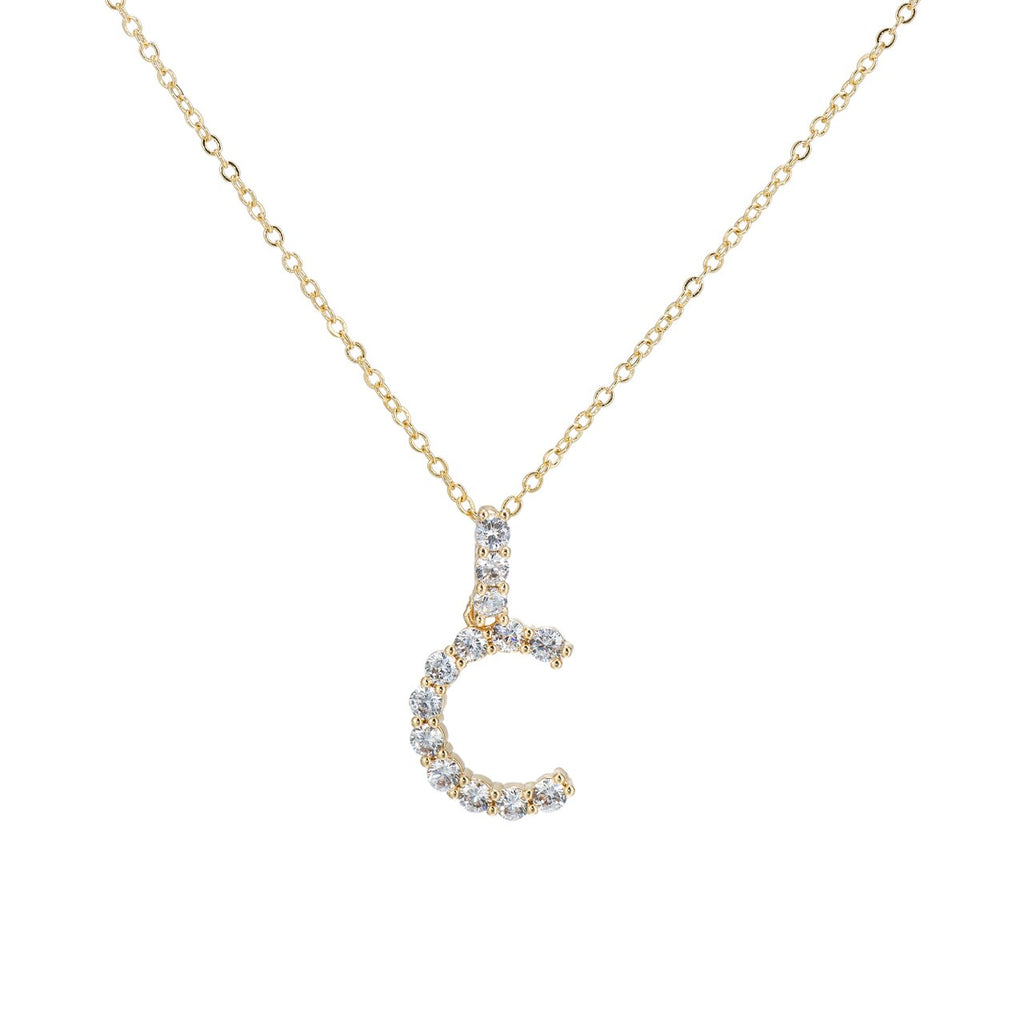 C Initial Gold Plated Necklace with CZ