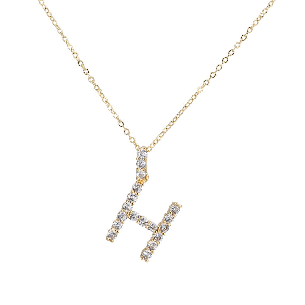 H Initial Gold Plated Necklace with CZ