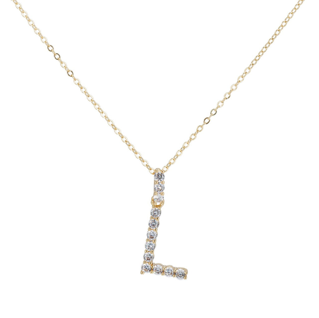 L Initial Gold Plated Necklace with CZ