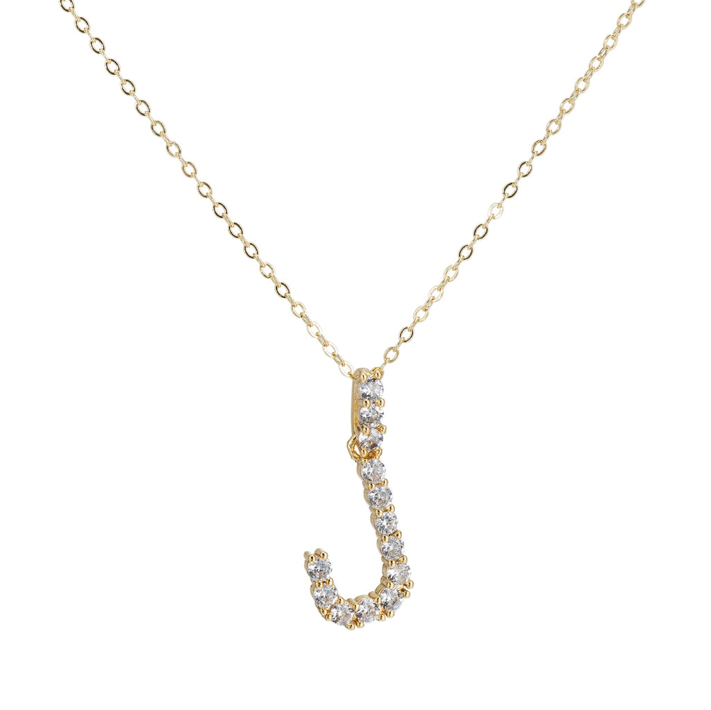 J Initial Gold Plated Necklace with CZ