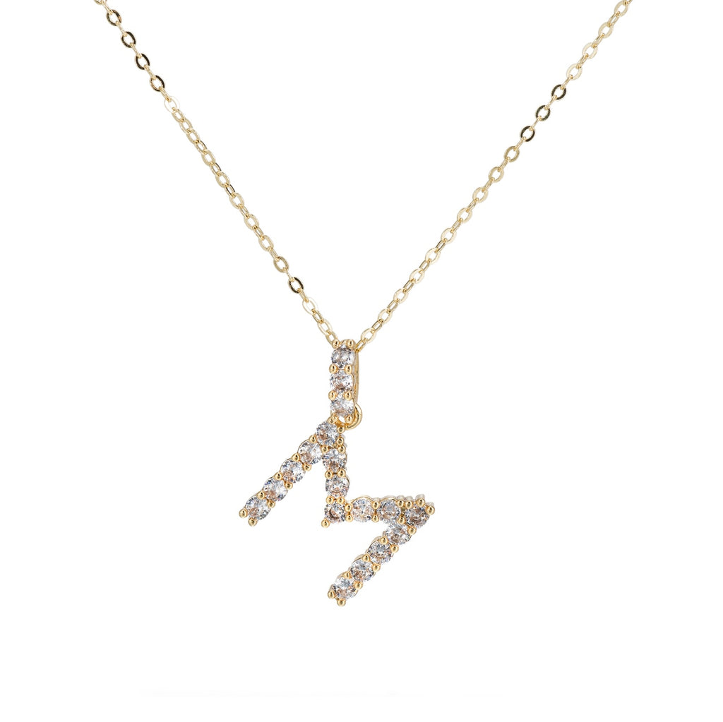 M Initial Gold Plated Necklace with CZ