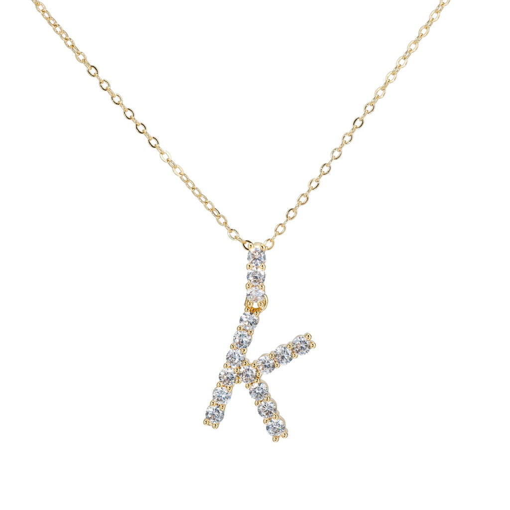 K Initial Gold Plated Necklace with CZ