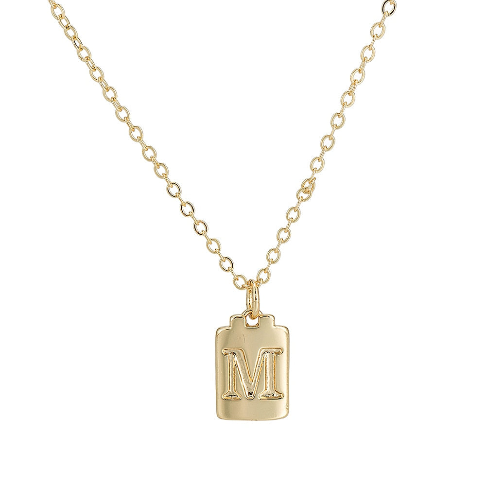 M Initial Plate Necklace 