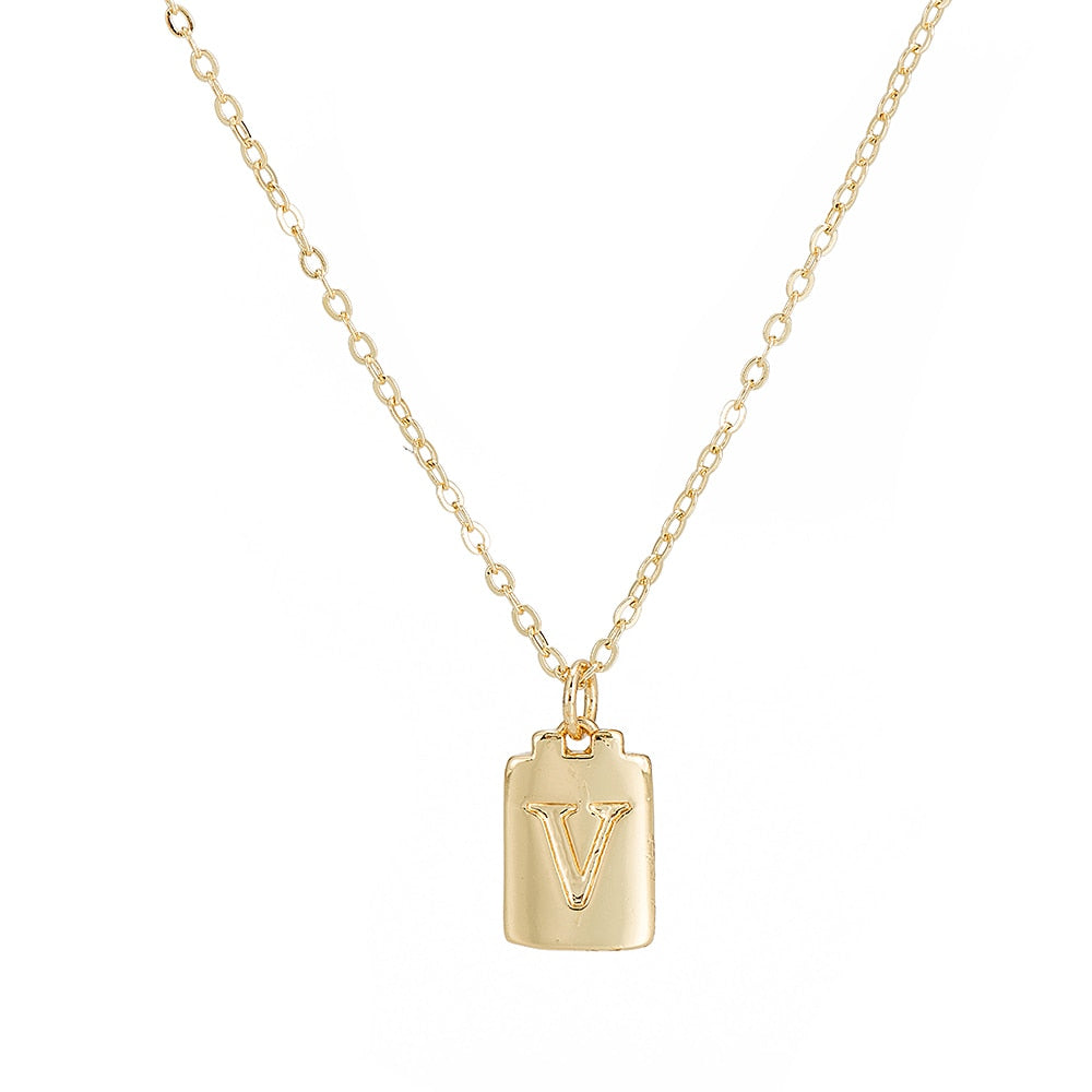 V Initial Plate Necklace