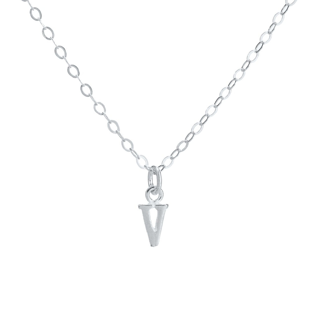 V Initial Sterling Silver Necklace