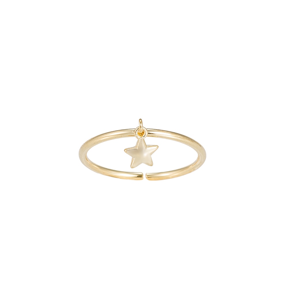 Adjustable Sterling Silver Ring with Star Charm - Yellow Gold